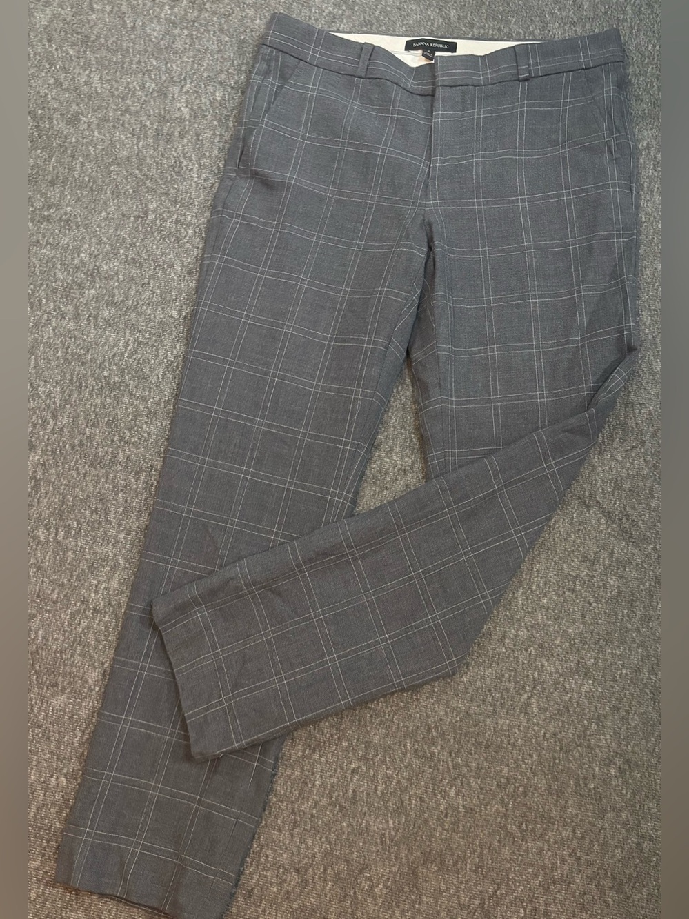 Banana Republic | Women’s Pants | Slim-Straight Cut Trousers | Windowpane Plaid
